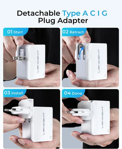 Vista 6 de LENCENT Cargador de pared USB múltiple, [22W/4.4A] Adaptador de corriente de viaje USB de 4 puertos, cargador de teléfono celular todo en uno