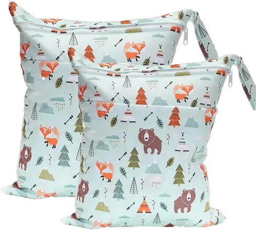 Vista 18 de Bolsa para pañales de tela, 2 bolsas impermeables y reutilizables con bolsillos con cremallera, lavable, reutilizable para viajes, playa, piscina