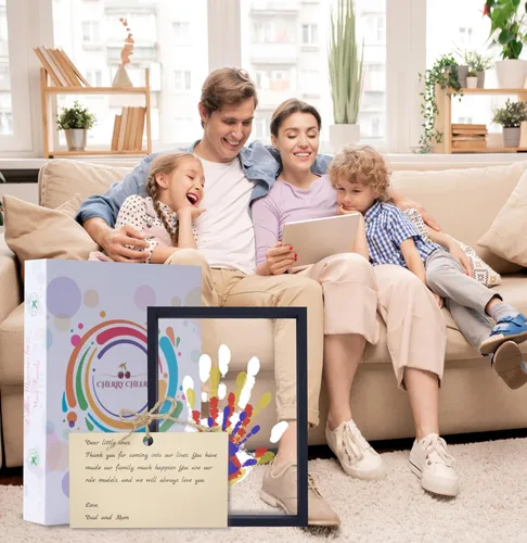 Vista 8 de CHERRY CHEERS Kit de huellas de manos familiares, marco de madera de recuerdo para manualidades, juego de regalo sin fin, pinturas no tóxicas, hojas