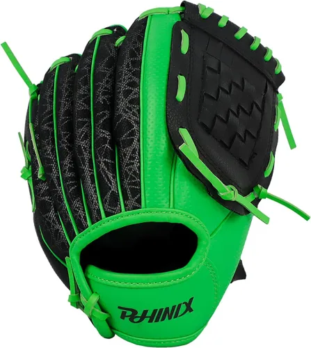 Vista 3 de PHINIX Guantes de béisbol para jugar y entrenar de 8.5 a 9 pulgadas Verde sin bola