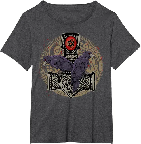 Vista 26 de Thors Hammer Mjolnir Huginn and Muninn Odin Raven - Camiseta, Negro, S