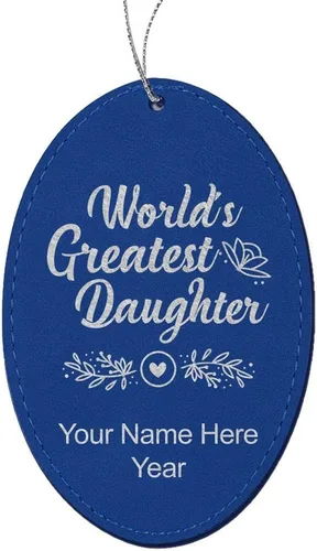 Vista 8 de LaserGram Personalized Christmas Ornament, World's Greatest Daughter, Faux Leather, Custom Laser Engraved Gift Idea (Oval Shape, Black with Gold)