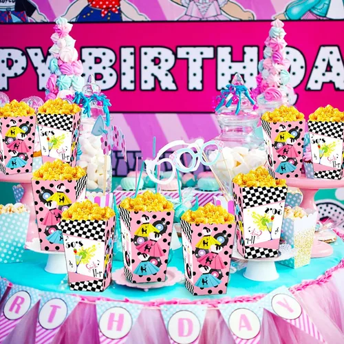 Vista 5 de JeVenis Cajas de palomitas de maíz para fiesta de calcetines de los años 50, decoraciones de fiesta temática de los años 50, decoraciones