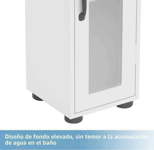 Vista 8 de Maupvit Armario de almacenamiento de baño con 2 puertas de vidrio esmerilado, armario de almacenamiento alto y estrecho con puertas y estantes
