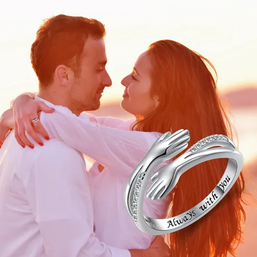 Vista 7 de Hug Ring, S925 Sterling Silver Hug Rings for Women Girl, Hugging Hand Open Promise Ring, Mothers Day Valentine's Day Birthday Gifts