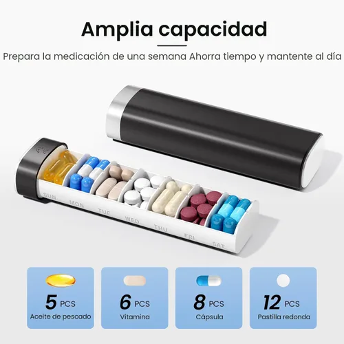 Vista 2 de Betife Organizador de Pastillas de Viaje Semanal de 7 Días, Pastillero Diario Compacto, Estuche Portátil para Medicamentos, Lindo Portapastillas