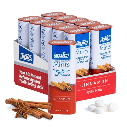 Vista 25 de Epic Mentas de Xilitol 100% - Sin Aspartamo, Sin Azúcar - Mentas con Sabor a Canela, 55 Piezas (Paquete de 5) 100% xilitol; sin OGM; vegano; apoya