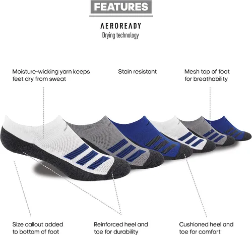 Vista 2 de adidas mens Kids-boysGirls Cushioned Angle Stripe No Show Socks 6-pair
