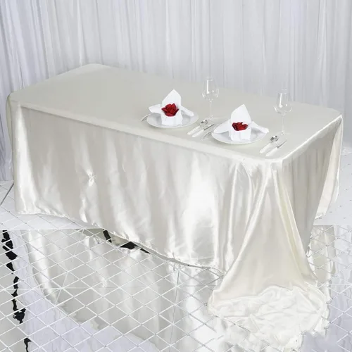 Vista 13 de BalsaCircle Mantel rectangular de satén beige de 90 x 132 pulgadas para mesa de boda, fiesta, recepción, eventos, cocina y comedor