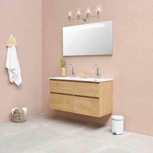 Vista 7 de Edvivi Lámpara de tocador de baño de 4 luces, níquel cepillado moderno con pantalla de vidrio transparente, lámpara de pared para espejos, cepillado