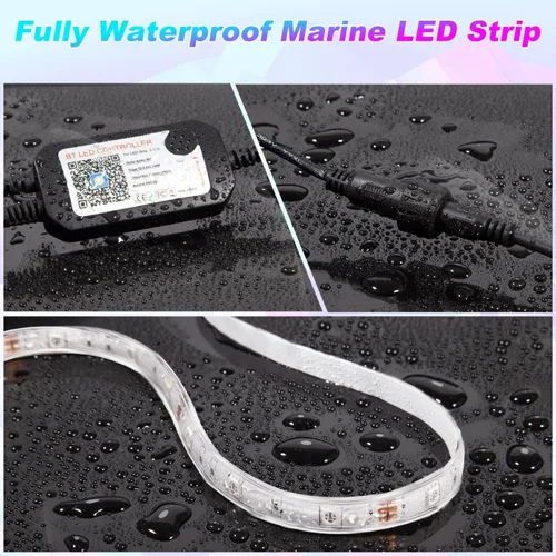 Vista 2 de Luces LED de barco de 66 pies, tiras de luces LED marinas impermeables RGB de 12V, luces de barco pontón IP67 con control de aplicación, luz