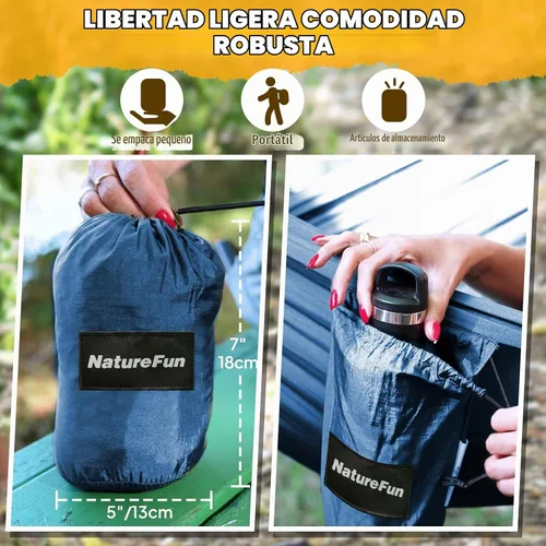 Vista 6 de NATUREFUN Hamaca ultraligera para viajes y camping Capacidad de carga de 300 kg, transpirable, de secado rápido Incluye 2 mosquetones premium, 2