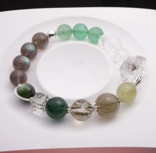 Vista 235 de Precious Gemstone Natural Crystal Healing Bracelet, Rutilated Quartz, Moonstone, Quartz Handmade Original Design Bracelet
