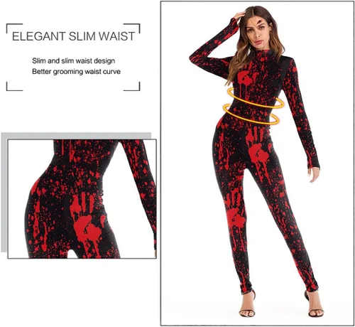 Vista 4 de Sister Amy Disfraz de esqueleto de Halloween para mujer, overol de cosplay