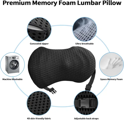 Vista 3 de Almohada de apoyo lumbar con correas ajustables para aliviar el dolor de espalda baja. Almohada de apoyo lumbar de espuma viscoelástica