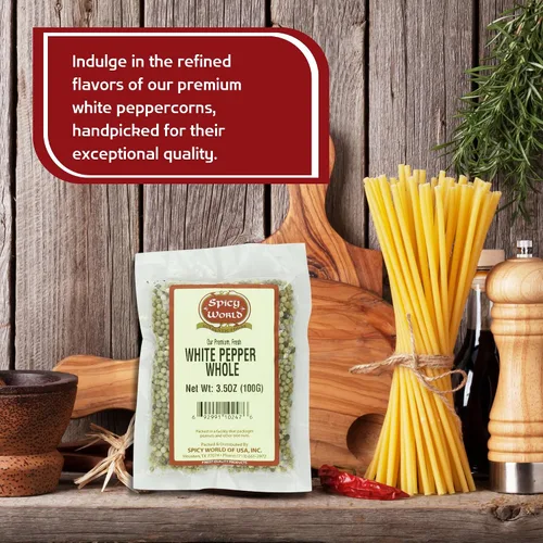 Vista 3 de Spicy World Pimienta blanca entera de 3.5 onzas 100% natural y pura Granos de pimienta blanca Granos de pimienta blanca entera de primera
