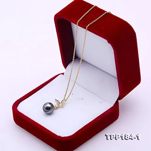 Vista 5 de JYX Pearl - Colgante de mariposa de oro de 14 quilates, calidad AAA, 0.374in, redondo, color negro, perla cultivada en Tahití, para mujer de 18.0in