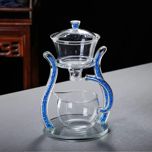 Vista 3 de RORA - Juego de té de vidrio Lazy Kungfu, semiautomático, con goteo giratorio e infusor, juego de tetera de vidrio (6 tazas)