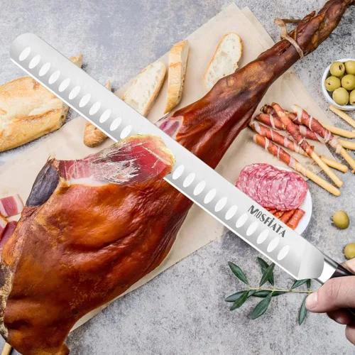 Vista 6 de MOSFiATA Cuchillo de corte de 12 pulgadas – Cuchillo de corte de carne – Acero alemán de alto carbono forjado – Diseño de mango ergonómico – Con