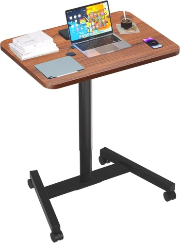 Vista 11 de Escritorio móvil de pie de 28 pulgadas, escritorio ajustable para computadora, escritorio de pie portátil con ruedas bloqueables, mesa rodante