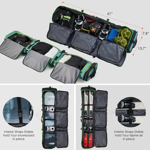 Vista 6 de XCMAN Bolsa acolchada de snowboard de longitud ajustable de 63 a 75 pulgadas, bolsa acolchada para viajes aéreos