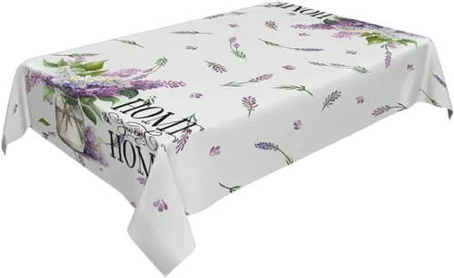Vista 2 de Mantel rectangular decorativo con hojas de lavanda moradas para el hogar, mantel para comedor, barbacoa, picnic, mesa auxiliar, 52 x 70 pulgadas