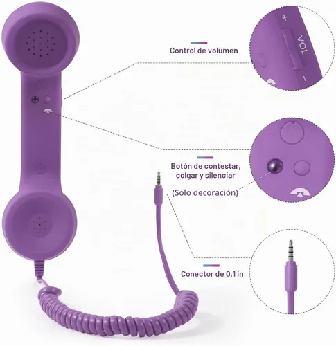 Vista 9 de Auricular retro para teléfono, auricular de teléfono para teléfono celular tipo C con conector de 0.138 in, receptor de teléfono móvil, micrófono