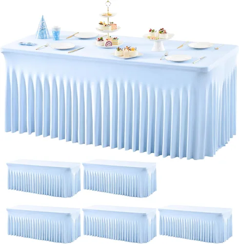 Vista 60 de Wish Care Paquete de 2 manteles de elastano elástico azul bebé para mesas rectangulares de 4 pies, manteles ajustables sin arrugas de 4 pies