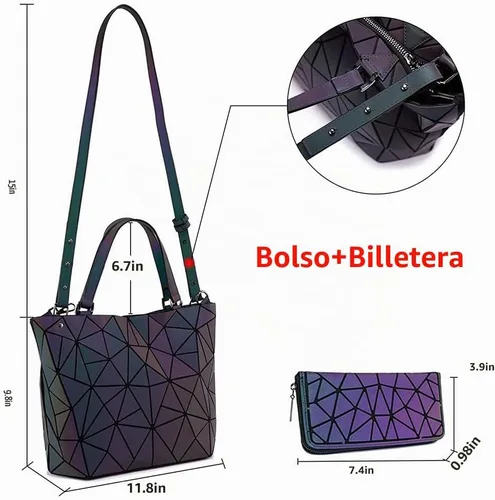 Vista 5 de Handbags Womens Geometric Luminous Purse bags Ladies Top Handle Satchel Bags 1108-5#Luminous