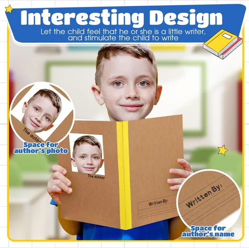 Vista 4 de Henoyso Paquete de 5 cuadernos de composición primaria, 9-3/4 x 7-1/2 pulgadas, diario primario para niños, cuaderno de escritura K-2 para niños