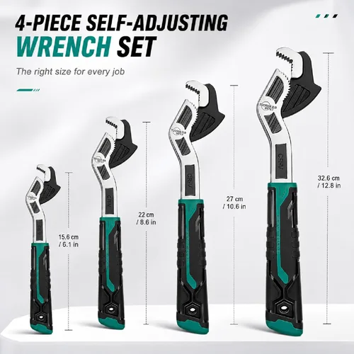 Vista 2 de Juego de 4 llaves de ajuste con funda, llave mágica universal multifunción de 6, 8, 10, 12 pulgadas, acero CR-V para 0.47-1.18 pulgadas