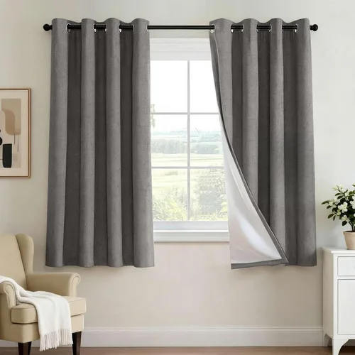 Vista 44 de H.VERSAILTEX Cortina 100% opaca para dormitorio, 63 pulgadas de largo, con ojales, cara de lino, bloqueo de luz completa, cortina para sala de Arena