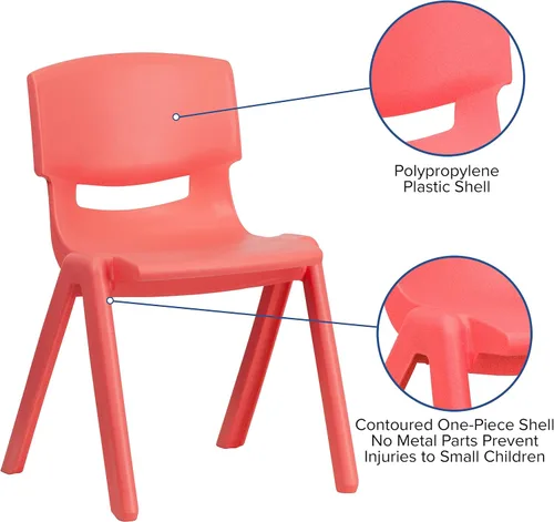 Vista 4 de Flash Furniture Silla escolar apilable de plástico rojo con altura de asiento de 13.25 pulgadas