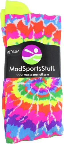 Vista 2 de MadSportsStuff Calcetines Crazy Tie Dye sobre la pantorrilla, sóftbol, fútbol y más