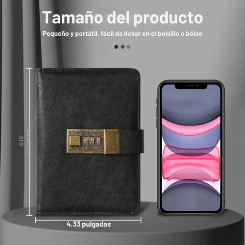 Vista 3 de WEMATE Diario con Cerradura, Diario con Cerradura, Cuaderno de Contraseña, Bolígrafo y Caja de Regalo - Perfecto para Hombres y Mujeres - 4.3X Negro