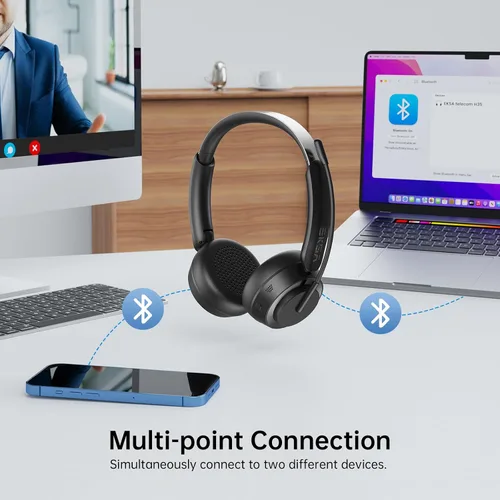 Vista 7 de EKSA Auriculares inalámbricos H35 con micrófono para trabajo, auriculares Bluetooth 5.4 con micrófono con cancelación de ruido AI, tiempo