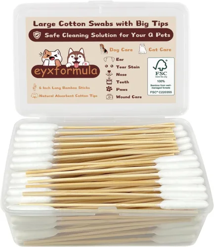 Vista 11 de eyxformula Hisopos de algodón de 6 pulgadas de largo para limpieza de mascotas, mango de bambú, suministros de solución de limpieza de oídos