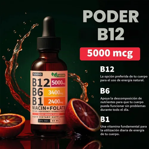 Vista 5 de Paquete de 2 gotas líquidas de vitamina B12 y B6, complejo de vitamina B sublingual B12 - Vitamina B 12 de 5000 mcg - B12 metilcobalamina