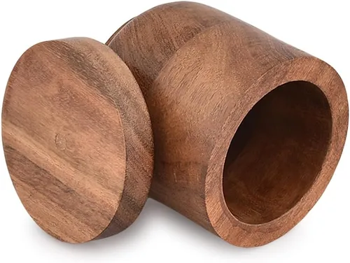 Vista 3 de NIRMAN Joyeros de madera de acacia, cajas de joyería para anillos de boda para aniversario, compromiso, boda, Navidad (3 x 3 x 3.5 pulgadas)
