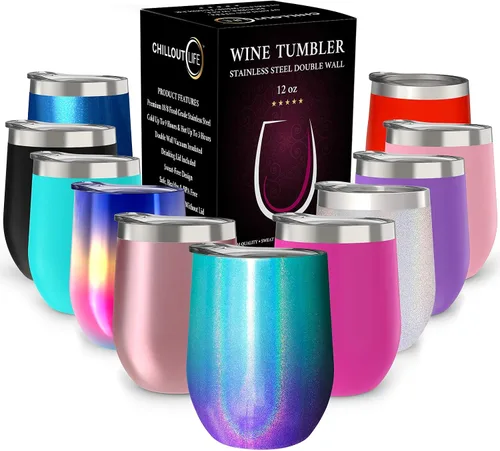 Vista 16 de CHILLOUT LIFE - Vaso de acero inoxidable de 12 onzas con tapa y caja de regalo, diseño de viaje con recubrimiento en polvo, aislamiento al vacío