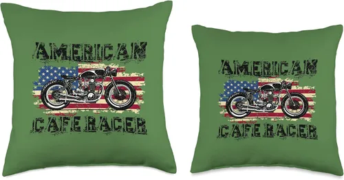 Vista 3 de American Cafe Racer Motorcycle Apparel and Merch American Cafe Racer Biker Men Women Adult Teens Boys Girls Throw Pillow, 16x16, Multicolor