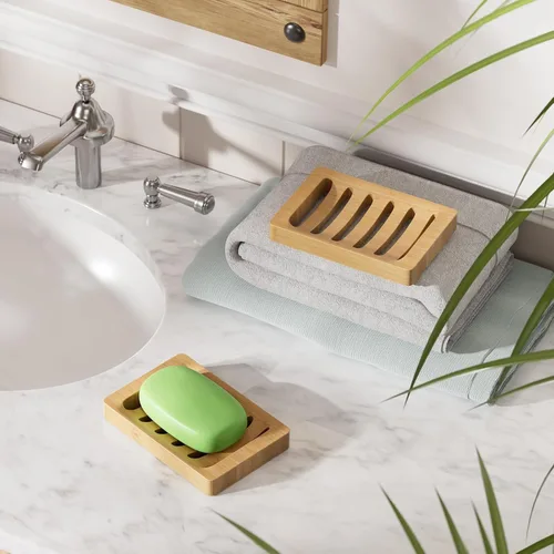 Vista 8 de AmazerBath Soporte para jabón, jabonera de bambú, jabonera de madera, paquete de 2 soportes de bambú para jabón, jaboneras para jabón de barra