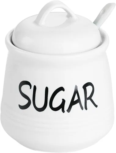 Vista 8 de Tazón de azúcar de porcelana con tapa y cuchara 12oz (Beige)