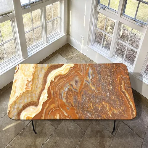 Vista 15 de XISUNYA Mantel de poliéster elástico ajustable con diseño de mármol, 24 x 36 pulgadas, mantel rectangular para mesa plegable de 3 pies, tonos