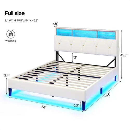 Vista 2 de HAUOMS - Base de cama de tamaño matrimonial con cabecera de almacenamiento y luces LED RGB, color crema