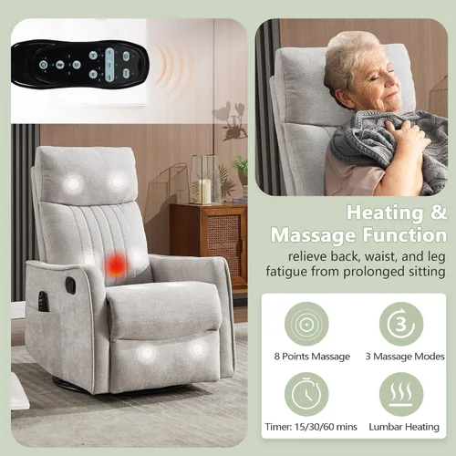 Vista 6 de cinkehome Silla mecedora reclinable giratoria pequeña para cuarto de bebé