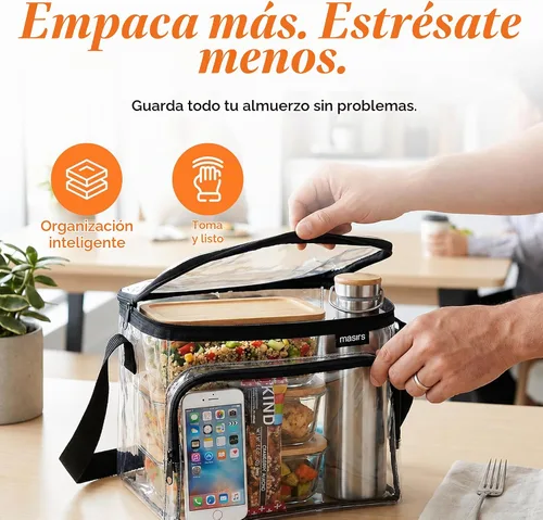 Vista 6 de Masirs Clear Lunch Bag PVC See-Through with Adjustable Shoulder Strap
