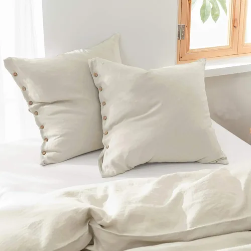 Vista 16 de Simple&Opulence Funda de Cojín Euro de Lino 100% Lavado, 26 x 26 Pulgadas, Funda Decorativa de Almohada para Cama con Botón de Coco, Juego de Fundas
