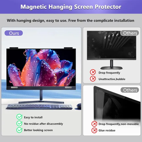 Vista 6 de Pantalla magnética de privacidad de 24 pulgadas para monitor con relación de aspecto 16:9, pantalla de privacidad extraíble para monitor