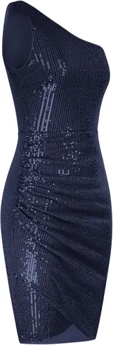 Vista 9 de GRACE KARIN Vestido de lentejuelas para mujer, con purpurina brillante, un hombro, vestido de fiesta, club, dobladillo cruzado, vestidos de cóctel